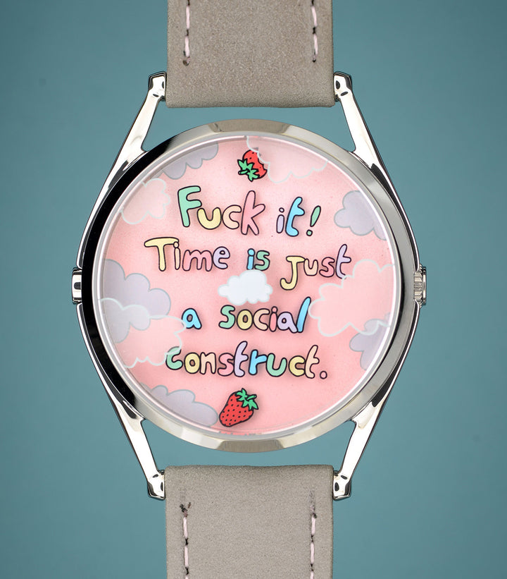 Berry Late Watch! on blue background