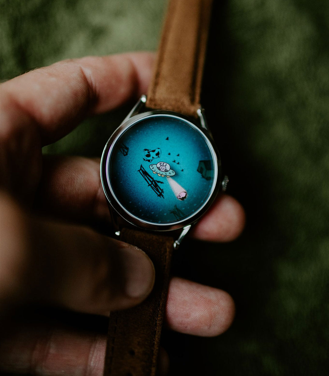 Close up of Beam me up! mechanical watch
