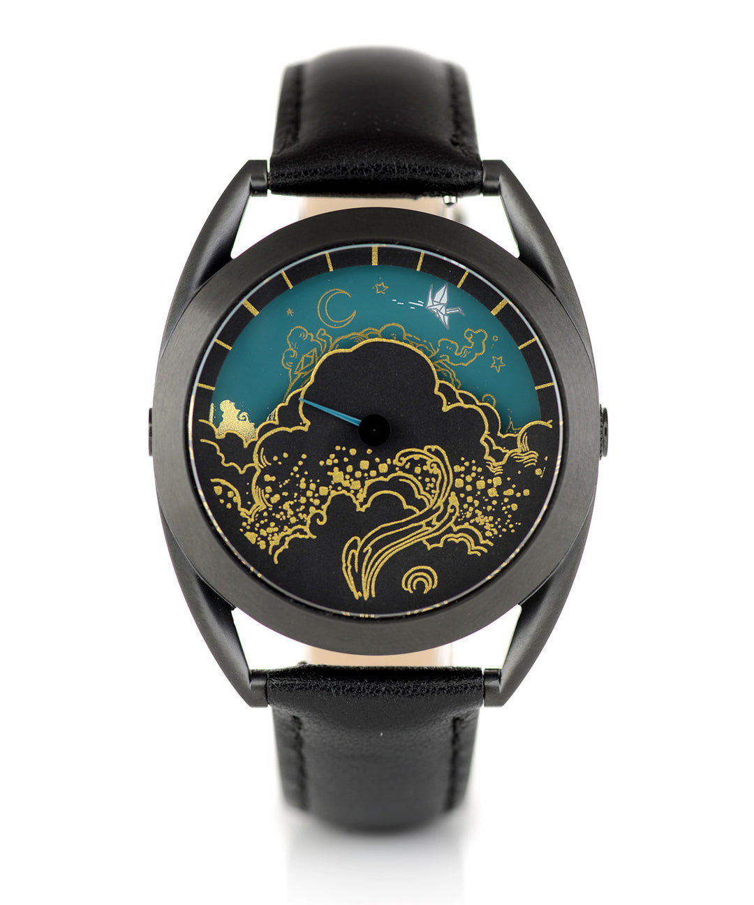 Paper crane watch on stand (night)