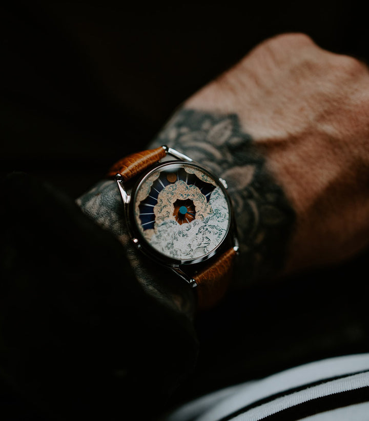 Nuage watch on wrist, close up view