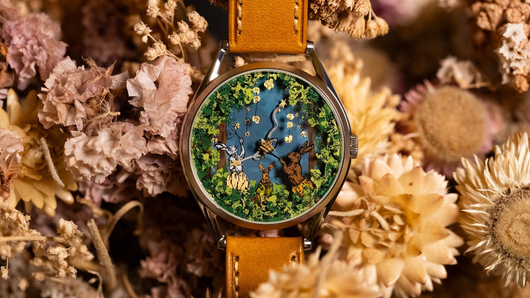 Starcatcher watch on top of vintage flowers