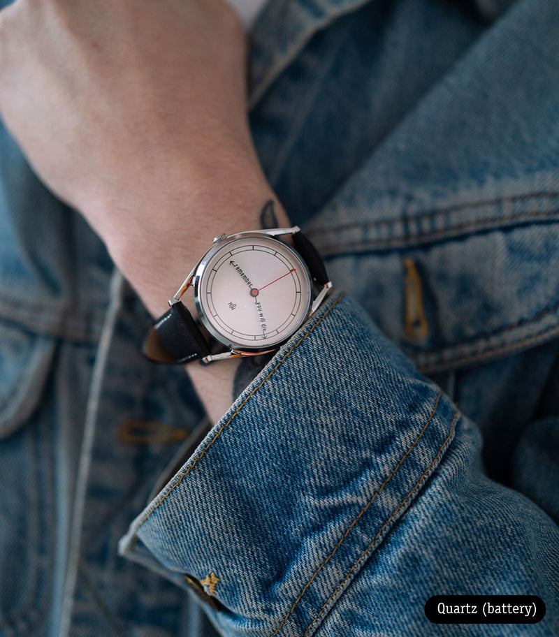 The Accurate watch worn with denim jacket