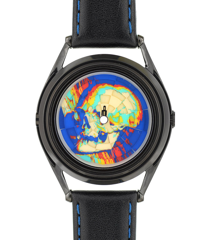 Ambassador colourful skull watch by Mr Jones Watches - flat view full skull