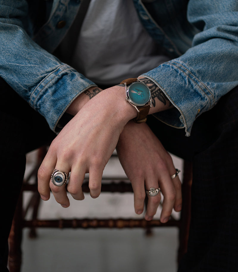 Beam me up! watch styled with denim jacket and silver rings
