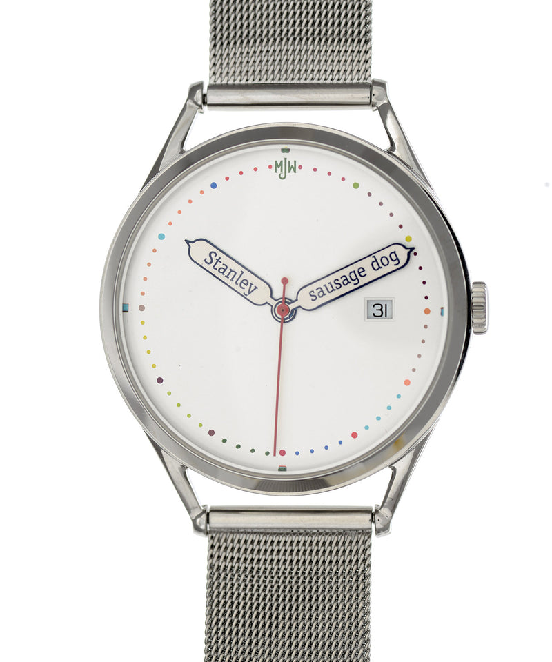 The Everyday Special watch with silver strap on white background