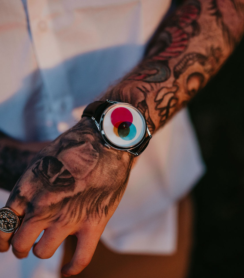 Colour Venn watch worn on tattooed wrist