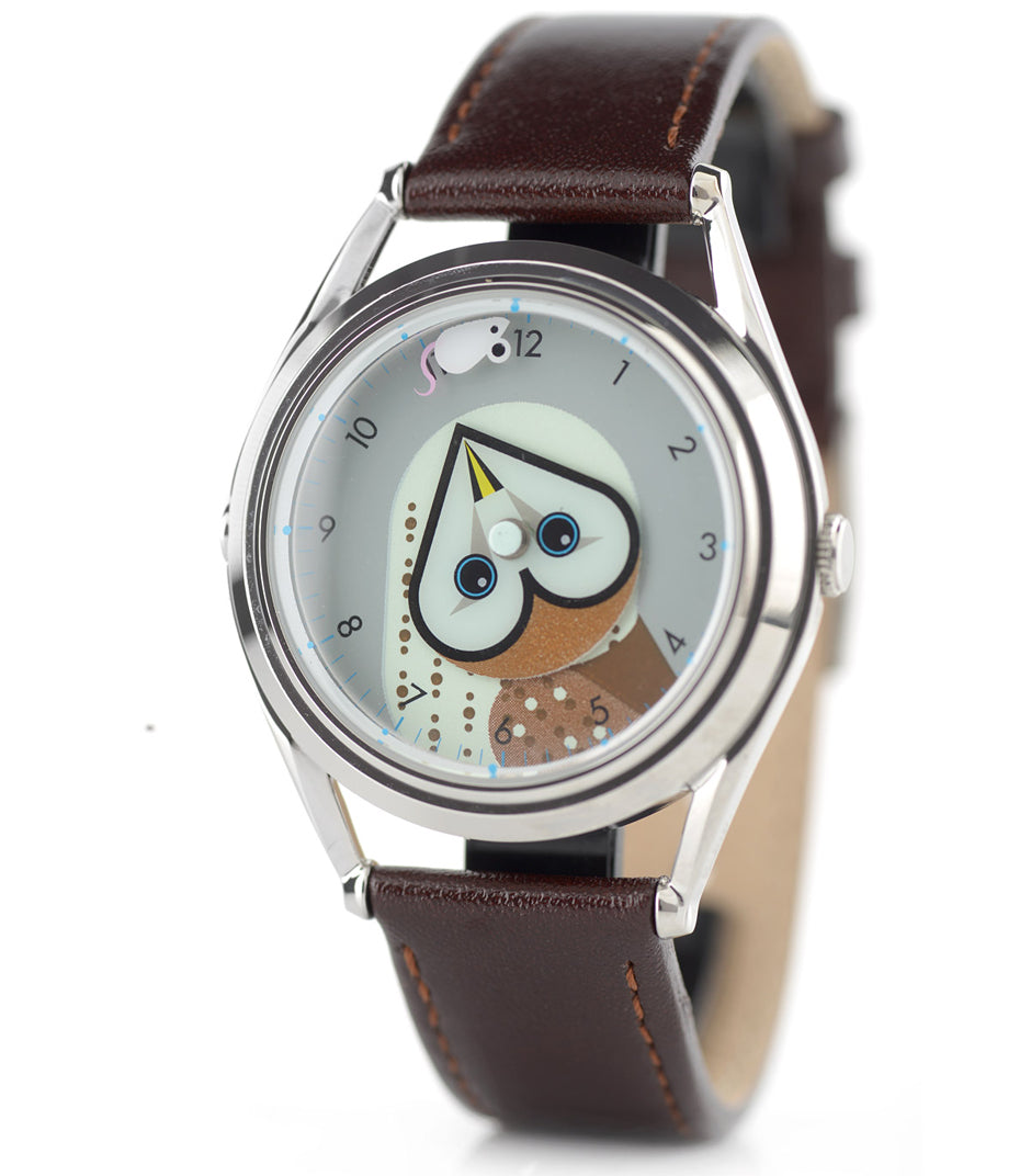 Timewise owl watch, side view